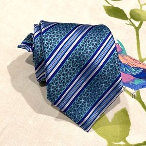 LNWOT Current Ermenegildo Zegna Teal Blue Silk Oval Striped Tie Made In Italy